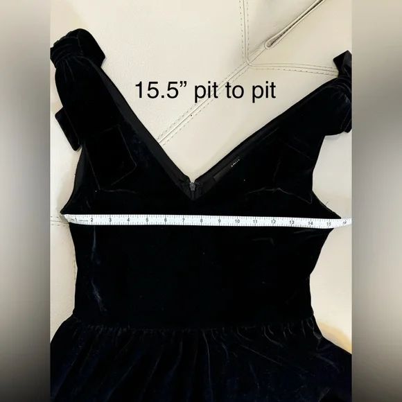 Velvet lbd with bow detail on shoulder - Picture 8 of 8